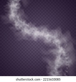 3D realistic white foggy vapor. Сloud of smoke or fog isolated transparent special effect. Texture of steam or smoke for your design. White cloudiness, mist smog background. Vector illustration. 