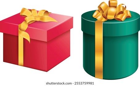 3d Realistic White Gift Boxes with Gold Ribbon Gift Bow Set. Christmas Decoration Vector illustration EPS10
