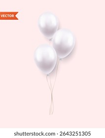 3d Realistic white Happy Birthday Balloons Flying for Party and Celebrations. illustration for card, party, flyer, poster, decor, banner, web, advertising. 3d rendering. Vector illustration