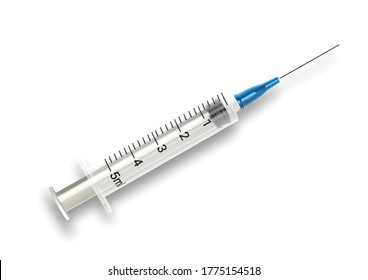 3d realistic white medical syringe. Design template on white background. Vector illustration