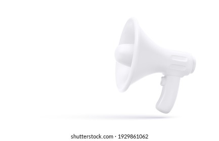 3d realistic white plastic megaphone with shadow isolated on white background. Vector illustration - Shutterstock ID 1929861062