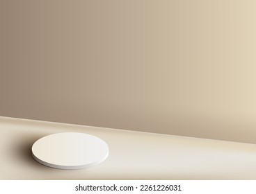 3D realistic white podium platform stand minimal wall scene on beige background. Display for spa and beauty, cosmetic product presentation showcase, mock up stage, cosmetic product display. Vector