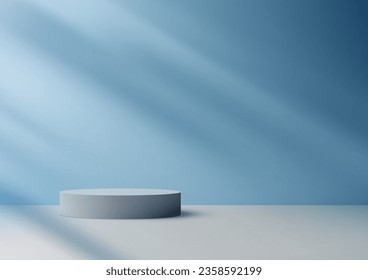 La plataforma 3D de podio blanco realista sobre un suave fondo de pared azul es una forma perfecta de mostrar sus productos de una manera minimalista y moderna. Ilustración del vector