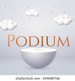 3D realistic white round podium with soft light. Circle showcase. Product display.