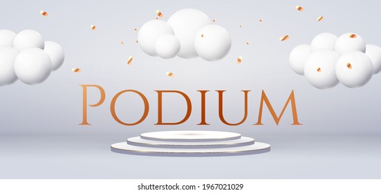 3D realistic white round podium with soft light. Circle showcase. Product display.