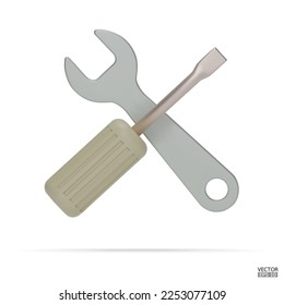 3d realistic white wrench and screwdriver icon set isolated on white background. Repair icon, Hand tools icon 3d render illustration.