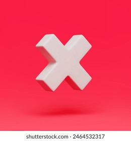 3D realistic white wrong check rotating mark sign on red. No or incorrect check mark. Disapprove or wrong choice. Multiplication mathematical, arithmetic symbol for working with calculations 3D vector
