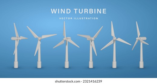 3d turbina de viento realista con sombra en estilo de dibujos animados. Concepto de ecología verde y alternativa. Ilustración vectorial.