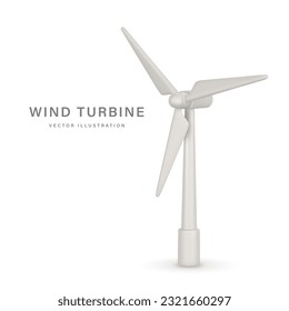 3d realistic wind turbine with shadow in cartoon style. Green and alternative eco energy concept. Vector illustration.