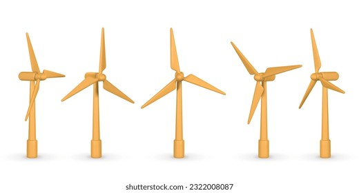 3d realistic wind turbine with shadow in cartoon style. Green and alternative eco energy concept. Vector illustration.