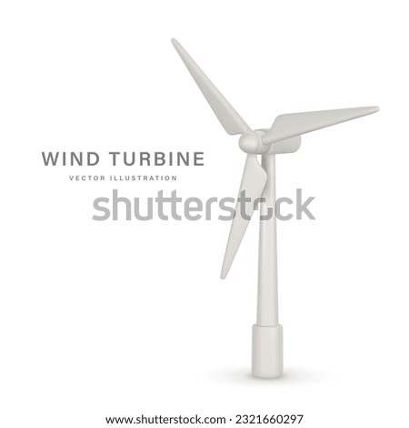 3d realistic wind turbine with shadow in cartoon style. Green and alternative eco energy concept. Vector illustration.