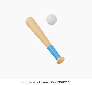 3d Realistic Wooden baseball bat and ball vector illustration