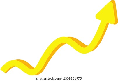 3D realistic Yellow arrow up. Arrow show success of business strategy. Replaceable vector design.