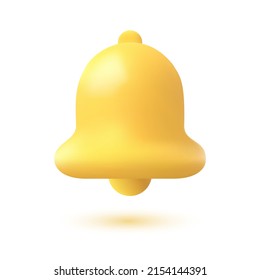 3d realistic yellow bell icon, vector illustration. Sign for subscription, symbol for notifications in social networks, sites