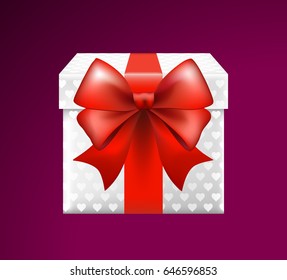 3d Realistic Yellow Gift Box with Red Bow on Black Background . Isolated Vector Element