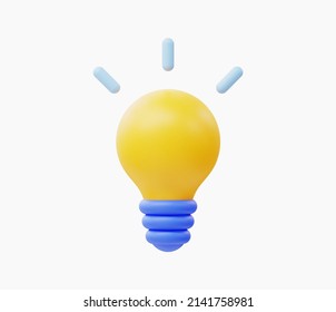 3d Realistic yellow lightbulb vector illustration.