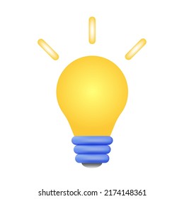 3d Realistic yellow lightbulb vector illustration.