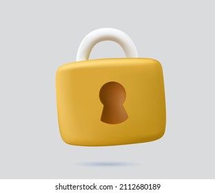 3D Realistic Yellow Locked padlock vector illustration. Padlock Security icon. Pin Locked Icon vector Illustration. 3D free to edit vector. Security vector icon, lock, login access authentication