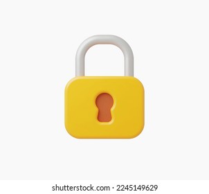 3d Realistic Yellow Locked padlock vector illustration