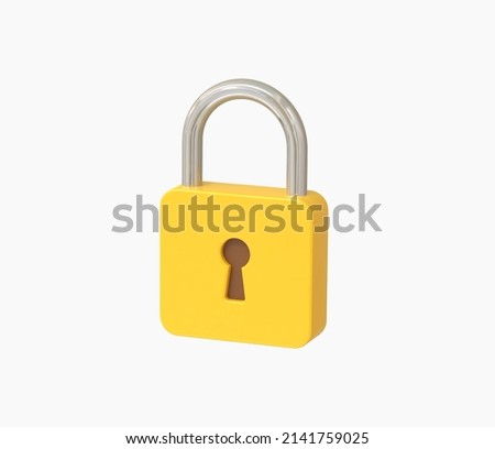 3d Realistic Yellow Locked padlock vector illustration