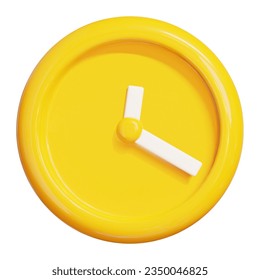 Icono de reloj redondo amarillo realista 3d. Dibujo de estilo mínimo. Ilustración vectorial en el fondo aislado.