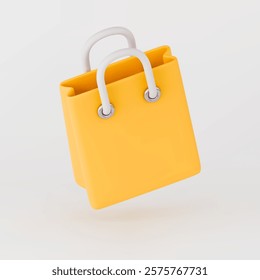 3d realistic yellow shopping bag. Shopping, sale, discount, concept. Vector icon for sale, promotion theme. Isolated illustration in plastic cartoon style.