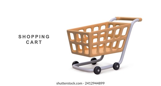 3d realistic yellow shopping cart isolated on white background. Vector illustration.