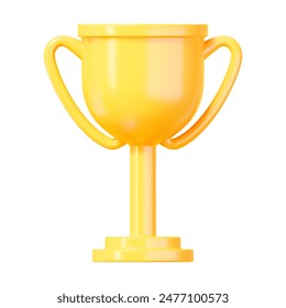 3d realistic yellow trophy cup. Front view. Stock vector illustration on isolated background.	
