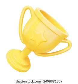 3d realistic yellow trophy cup with star. Stock vector illustration on isolated background.	
