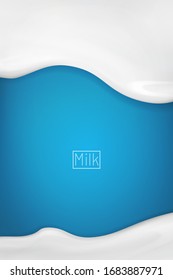 3d realistic yogurt flowing wave border on blue background. white milk splash or ice cream flow soft texture.element for advertising, package design.vector illustration