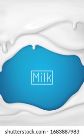 3d yogur realista que fluye el borde de la ola sobre fondo azul. textura blanda con salpicadura de leche blanca o de helado.elemento para publicidad, diseño de paquetes.ilustración vectorial