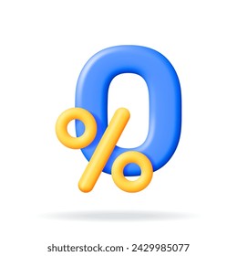 3D Realistic Zero Percent Sign Icon Isolated. Render Money, Finance or Business Concept. Percentage, Sale, Discount, Promotion and Shopping Symbol. Offer, Price Tag, Coupon, Bonus. Vector Illustration