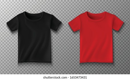 3d realsitic vector t-shirt in black and red color. Isolated illustration. Mock up for your personalized design.