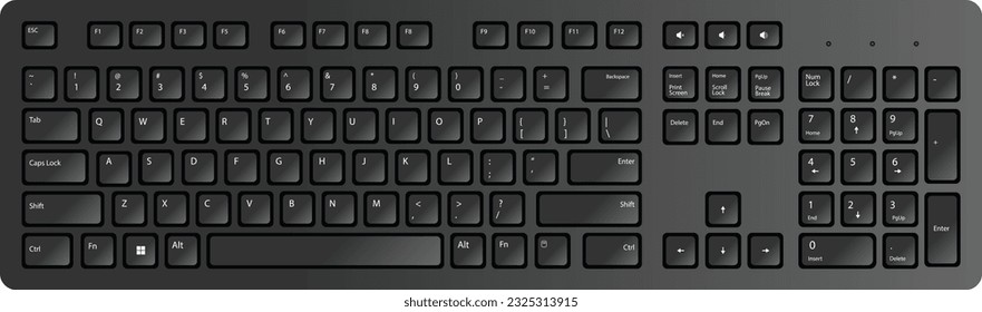 3d realstic vector black pc keyboard, vector template