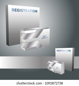 3d receptionist table with backdrop for registration exhibition modern style on isolated background. Vector editable.