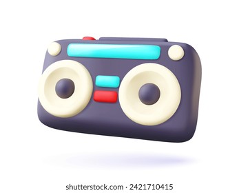 3D record player icon in cartoon style. Old, vintage electrical item on a white isolated background. 90s technology vector illustration.