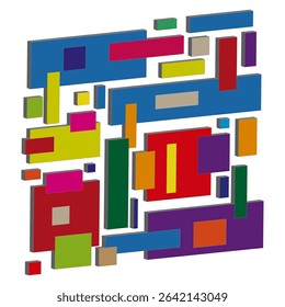 3D rectangle shape. Layered block icon. Vector abstract depth. Color shadow design.