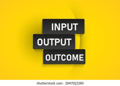 3D Rectangular Shape With Words, Input, Output And Outcome. Vector Illustration