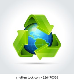 3d recycle arrows icon and earth globe vector illustration ecology concept