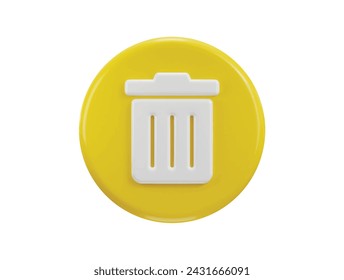 Icono de papelera de reciclaje 3d con icono de vector de botón circular