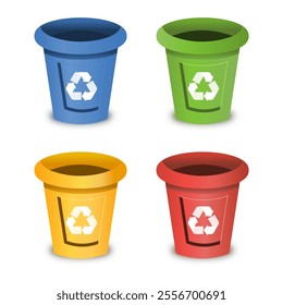 3d recycle bin icon realistic open blue red green yellow