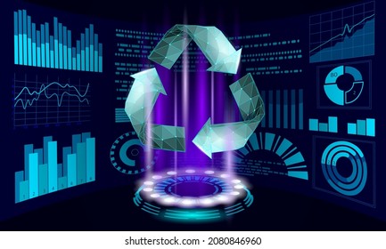 Símbolo de plástico para reciclar 3D. Seguridad ambiental industria del reciclaje urbano. Gestión ecológica de la basura orgánica. Ilustración del vector biológico moderno de flecha triangular