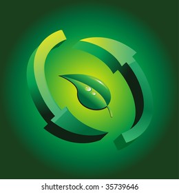3D recycle sign with leaf illustration