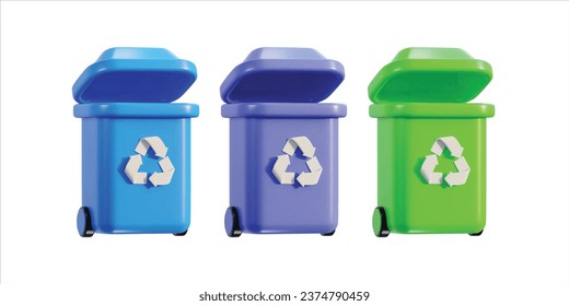 3d recycle and trash bin icon set vector illustration
