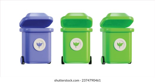 3d recycle and trash bin icon set vector illustration