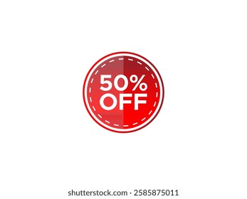 3d red 50% off discount label round tag sticker vector isolated 