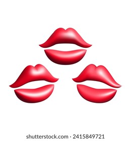 3d red abstract lips set vector illustration design.