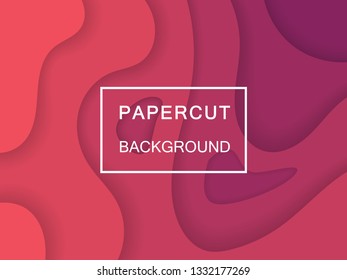 3D red abstract papercut bacground with shadows. Layered effect, paper carving. 