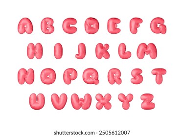 3d red alphabet balloon set isolated on white. Render font characters. Decorative shiny symbols for banner, cover, holidays, anniversary party or birthday. Vector Illustration