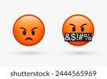 3d Red Angry emoji Face, emoticon Face with Symbols Over Mouth, Serious Face with Symbols Covering Mouth, red mad, Grumpy, angry emotion, Swearing, Grawlix, Cussing, Cursing character